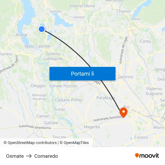 Osmate to Cornaredo map