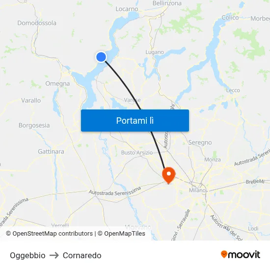 Oggebbio to Cornaredo map