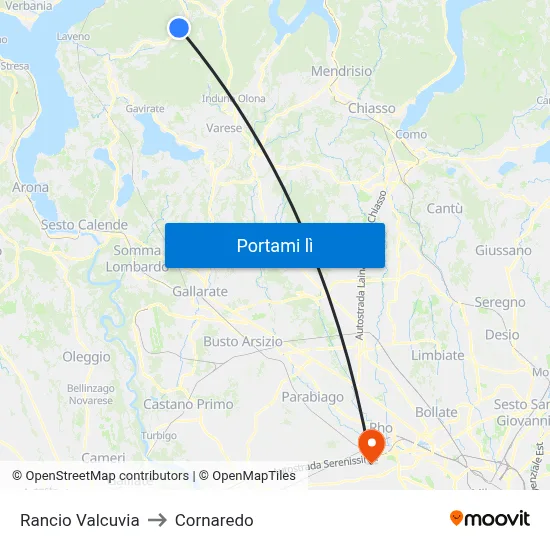 Rancio Valcuvia to Cornaredo map