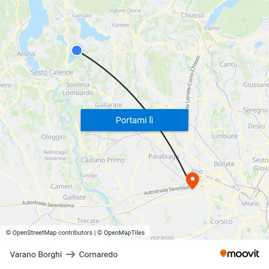 Varano Borghi to Cornaredo map