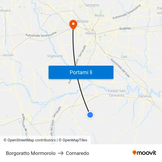 Borgoratto Mormorolo to Cornaredo map