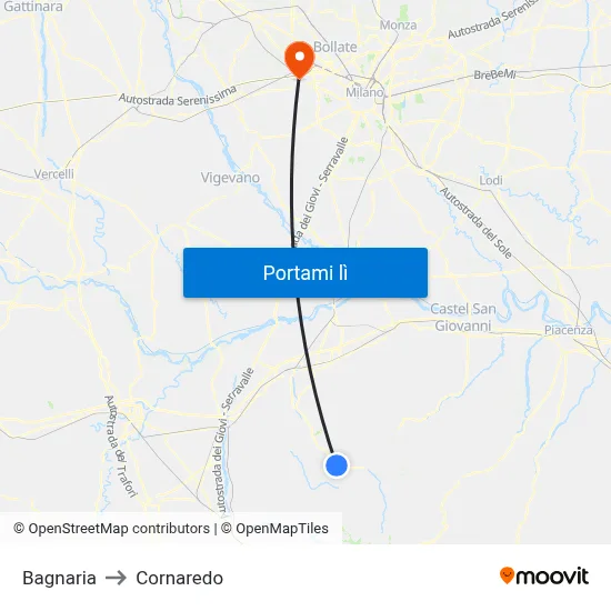 Bagnaria to Cornaredo map