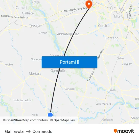 Galliavola to Cornaredo map