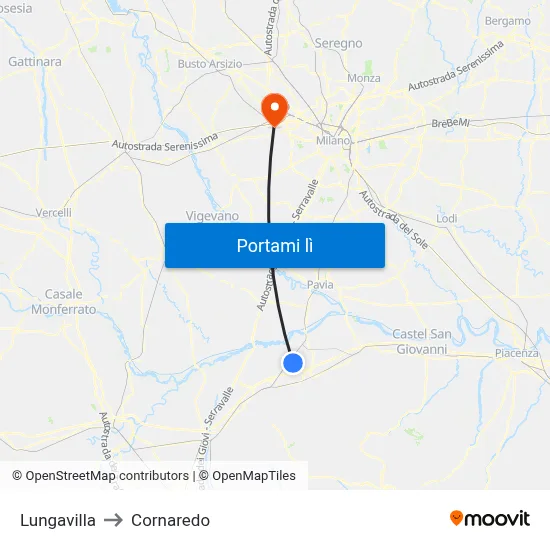 Lungavilla to Cornaredo map