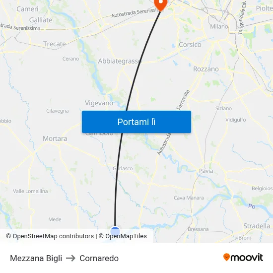 Mezzana Bigli to Cornaredo map