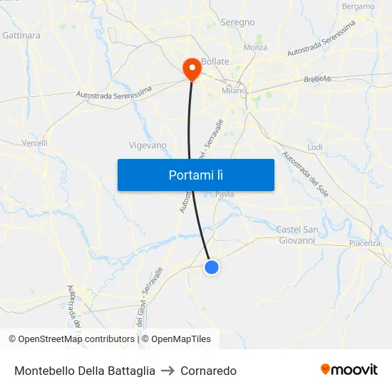 Montebello Della Battaglia to Cornaredo map