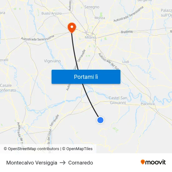 Montecalvo Versiggia to Cornaredo map