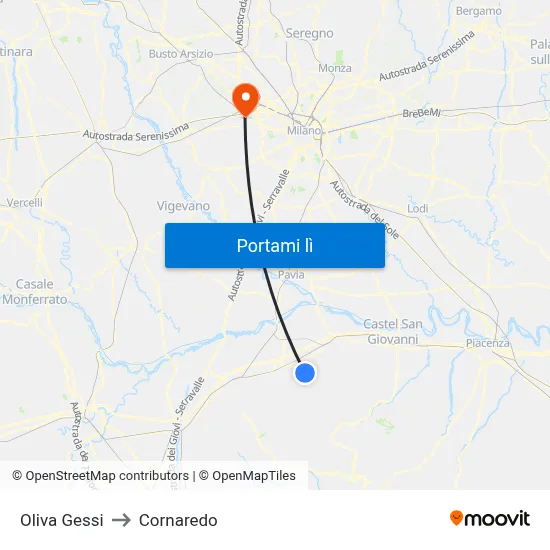 Oliva Gessi to Cornaredo map