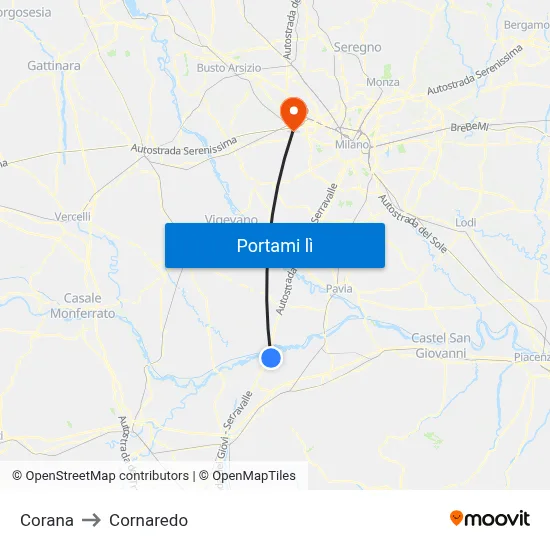 Corana to Cornaredo map