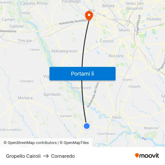 Gropello Cairoli to Cornaredo map