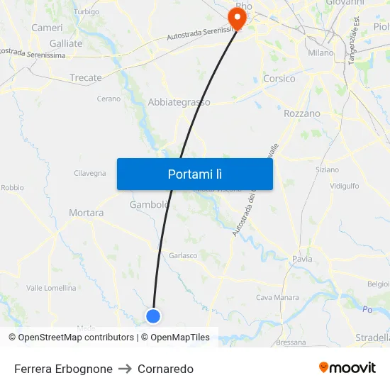 Ferrera Erbognone to Cornaredo map