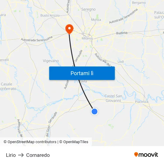 Lirio to Cornaredo map