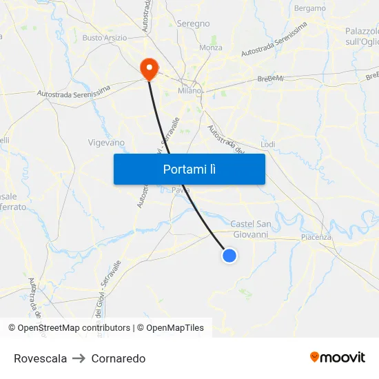 Rovescala to Cornaredo map
