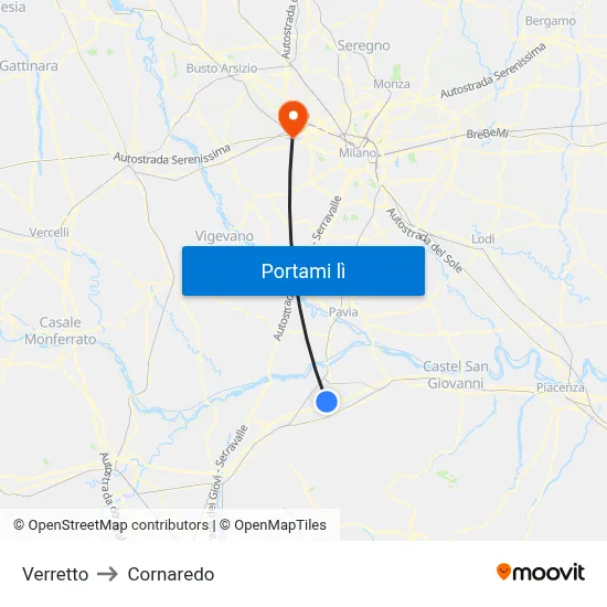 Verretto to Cornaredo map