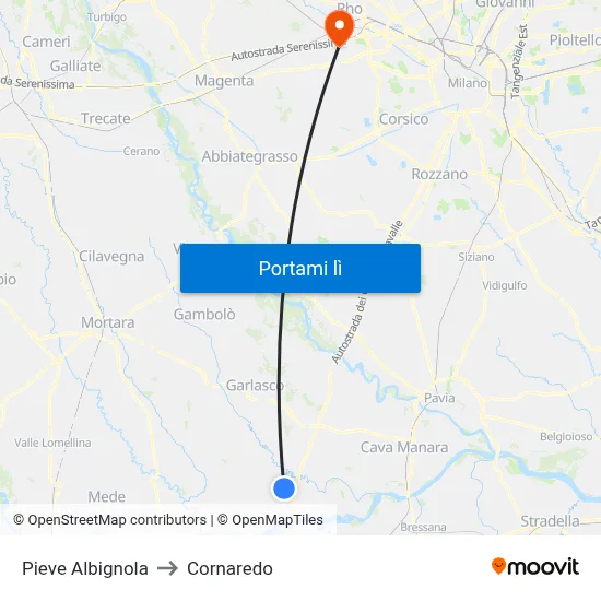 Pieve Albignola to Cornaredo map