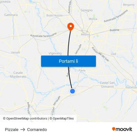 Pizzale to Cornaredo map