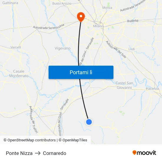Ponte Nizza to Cornaredo map