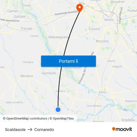 Scaldasole to Cornaredo map