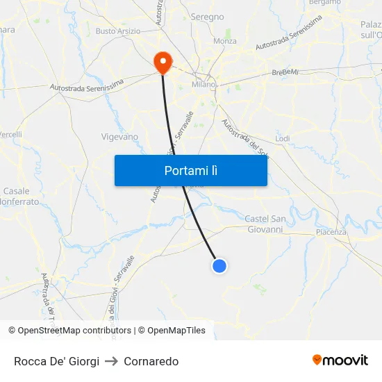Rocca De' Giorgi to Cornaredo map