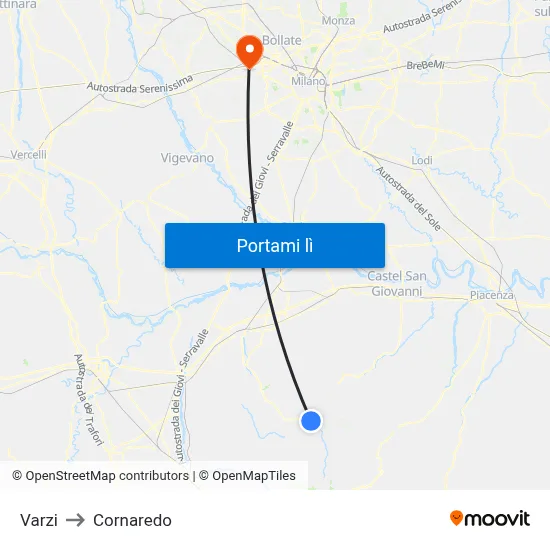 Varzi to Cornaredo map
