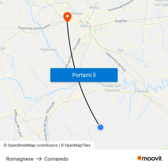 Romagnese to Cornaredo map