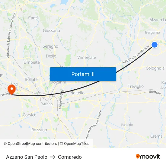 Azzano San Paolo to Cornaredo map