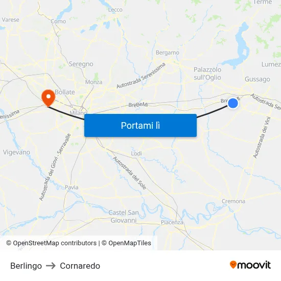 Berlingo to Cornaredo map
