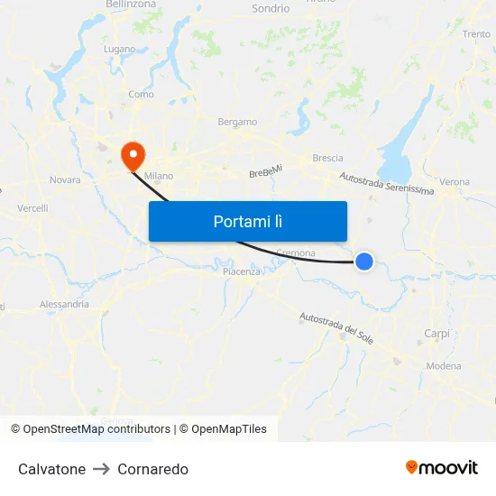 Calvatone to Cornaredo map