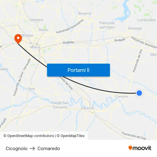 Cicognolo to Cornaredo map