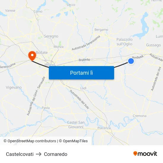 Castelcovati to Cornaredo map