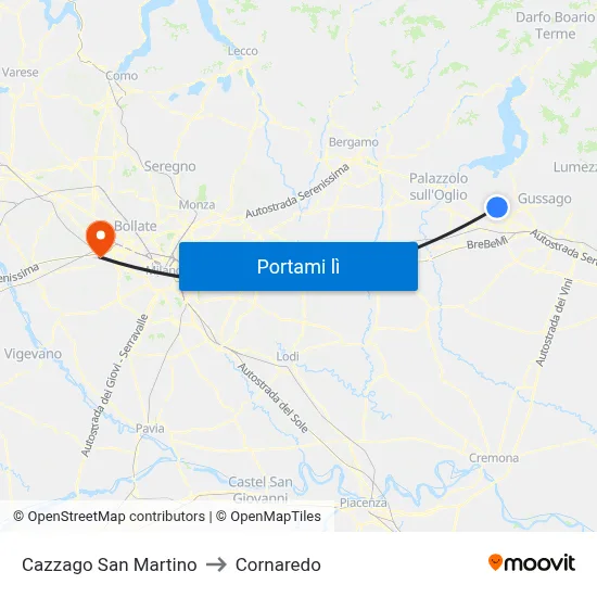 Cazzago San Martino to Cornaredo map