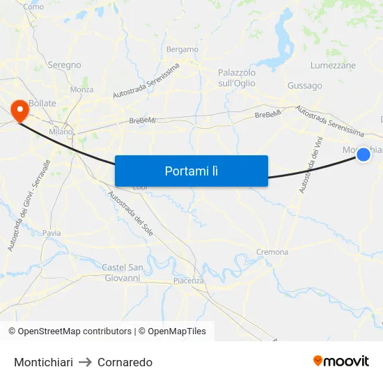 Montichiari to Cornaredo map