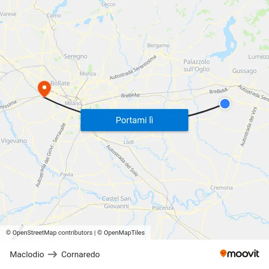 Maclodio to Cornaredo map