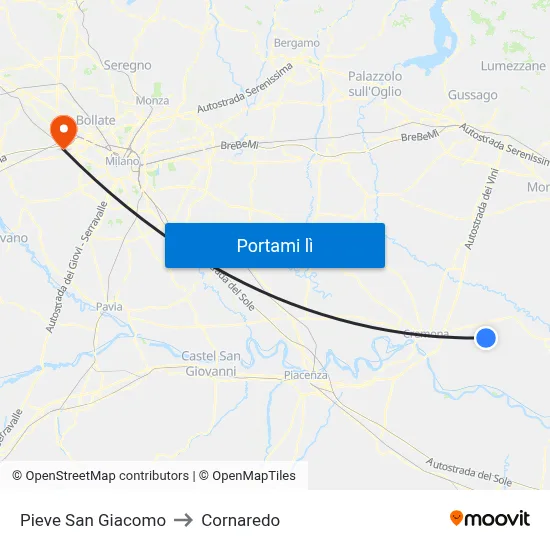 Pieve San Giacomo to Cornaredo map