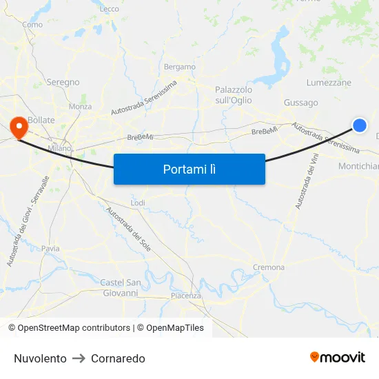 Nuvolento to Cornaredo map