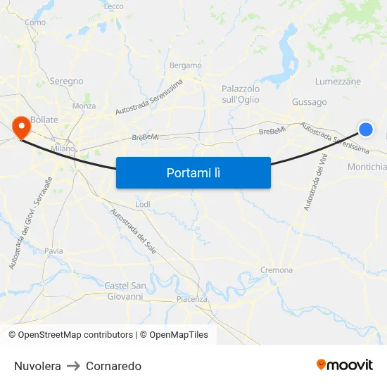 Nuvolera to Cornaredo map