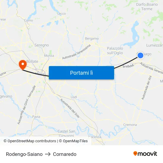 Rodengo-Saiano to Cornaredo map