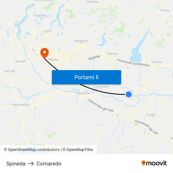 Spineda to Cornaredo map