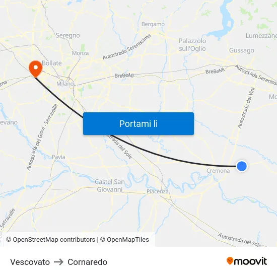 Vescovato to Cornaredo map