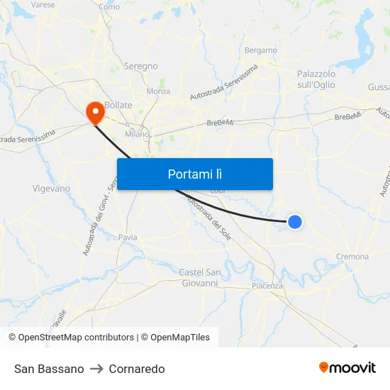 San Bassano to Cornaredo map