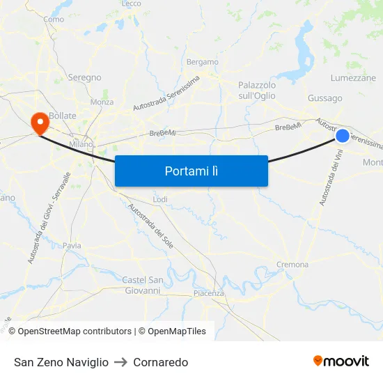 San Zeno Naviglio to Cornaredo map