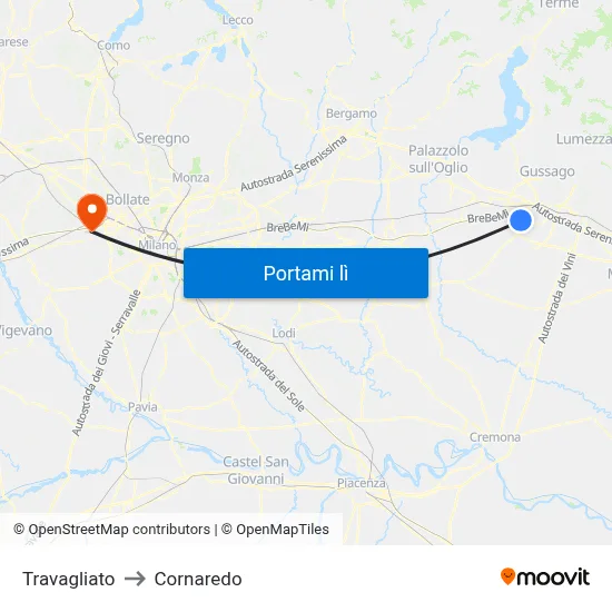 Travagliato to Cornaredo map