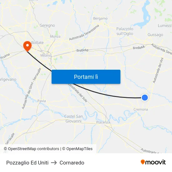Pozzaglio Ed Uniti to Cornaredo map