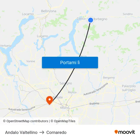 Andalo Valtellino to Cornaredo map