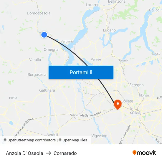 Anzola D' Ossola to Cornaredo map