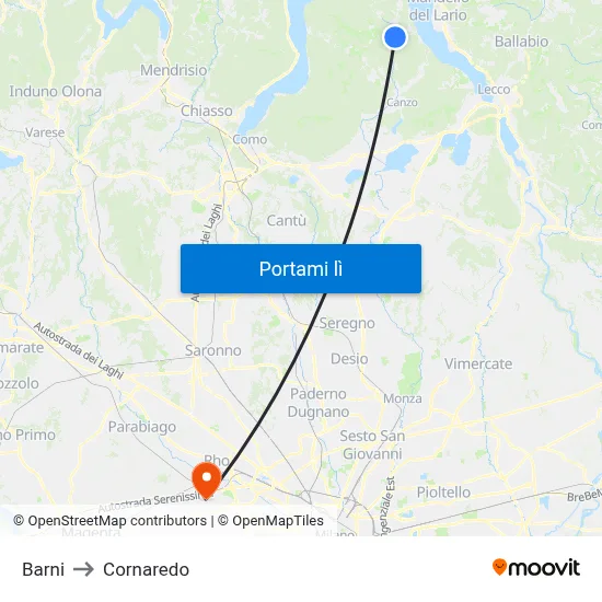 Barni to Cornaredo map