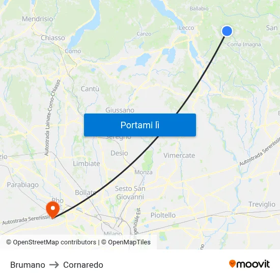Brumano to Cornaredo map