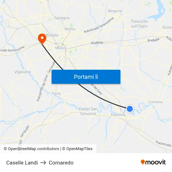 Caselle Landi to Cornaredo map