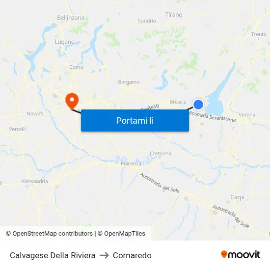 Calvagese Della Riviera to Cornaredo map
