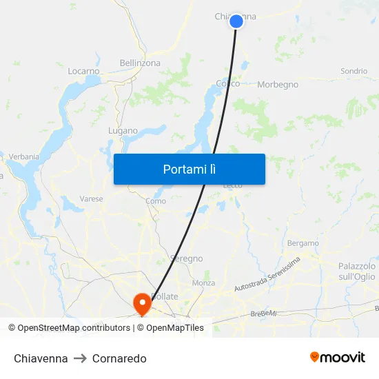 Chiavenna to Cornaredo map
